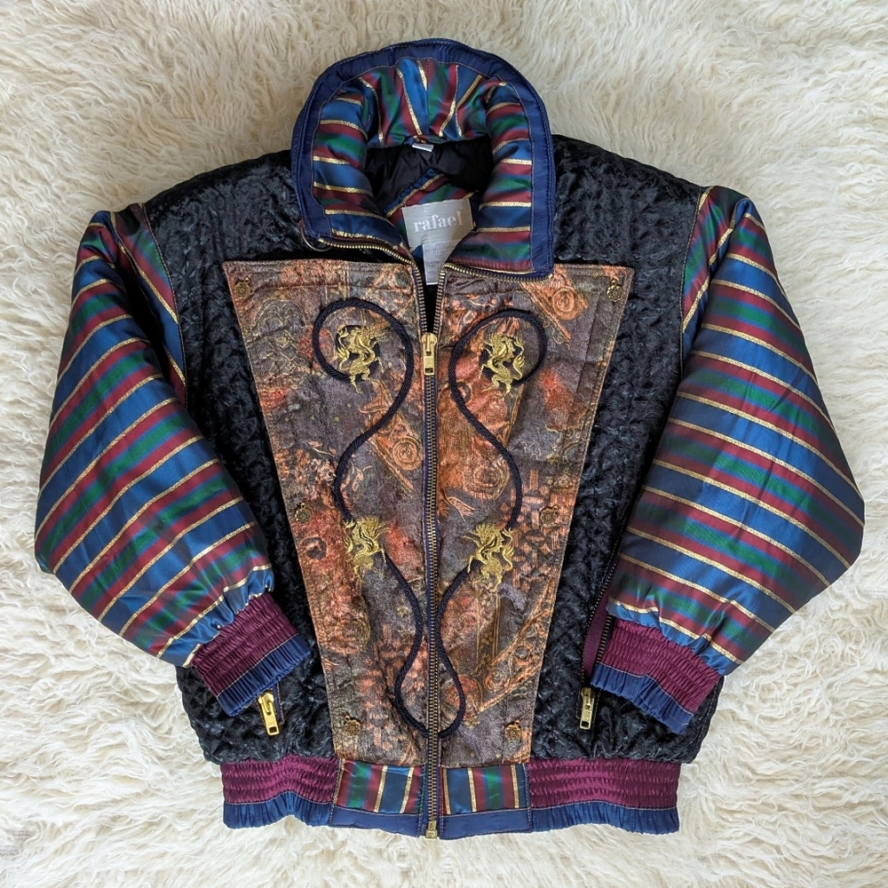 RAFAEL 80s / 90s Multicolor Brocade Striped Puffer Coat